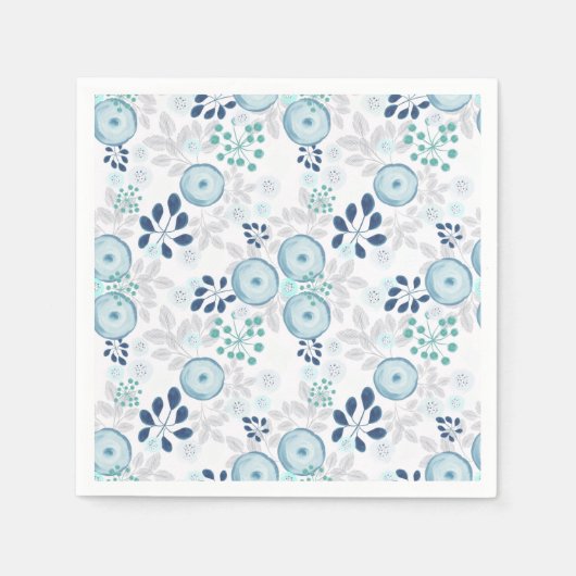 Serviette En Papier Fleurs bleu clair (Devant)