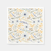 Serviette En Papier Fleurs Bleu Jaune Motif Botanique Événement (Devant)