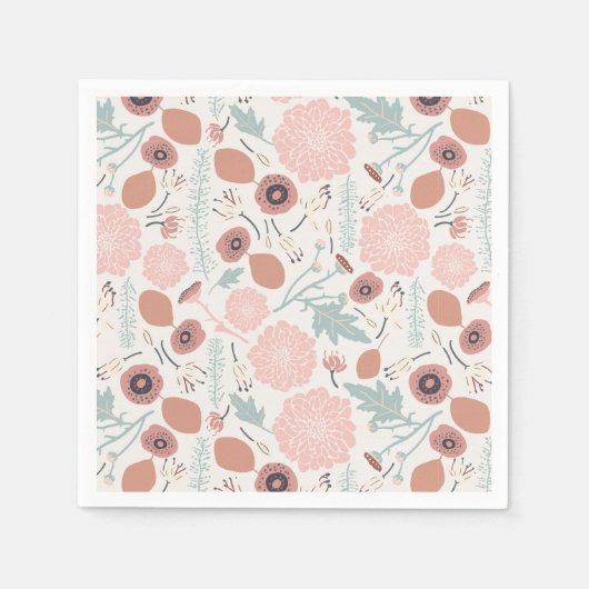 Serviette En Papier Fleurs Bleu rose Botanique (Devant)