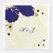 Serviette En Papier fleurs bleu royal feuilles dorées marbre  (Devant)