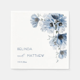 Serviette En Papier Fleurs bleues artistiques   Mariage