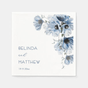 Serviette En Papier Fleurs bleues artistiques Mariage