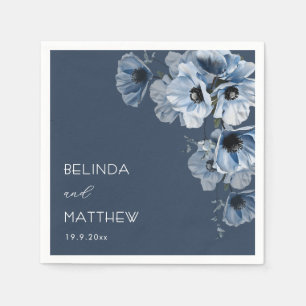 Serviette En Papier Fleurs bleues artistiques   Mariage