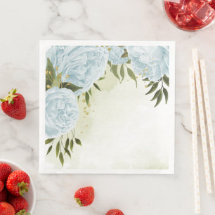 Serviette En Papier Fleurs bleues boho feuilles vertes botanique 