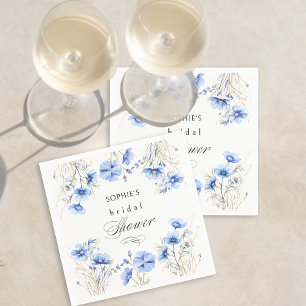Serviette En Papier Fleurs Bleues Cadre Floral Mariage Shower