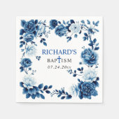 Serviette En Papier Fleurs bleues Chinoiserie fleurie garçon Baptême (Devant)