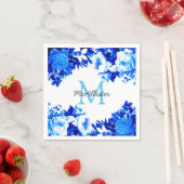 Serviette En Papier Fleurs Bleues Cobalt Élégantes | Personnalisé (En situation)