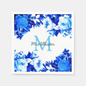 Serviette En Papier Fleurs Bleues Cobalt Élégantes | Personnalisé (Devant)