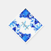 Serviette En Papier Fleurs Bleues Cobalt Élégantes | Personnalisé (Coin)