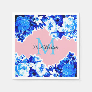 Serviette En Papier Fleurs Bleues Cobalte Élégantes & Bleu Personnal