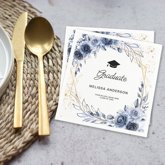 Serviette En Papier Fleurs bleues de la marine