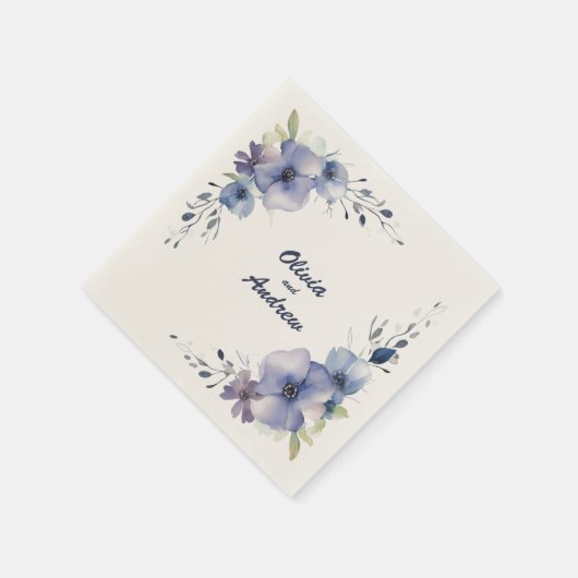 Serviette En Papier Fleurs Bleues Élégantes : serviettes Mariages pers (Coin)