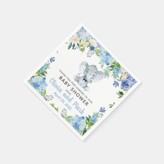 Serviette En Papier Fleurs bleues éléphant & arc cravate baby shower s (Coin)