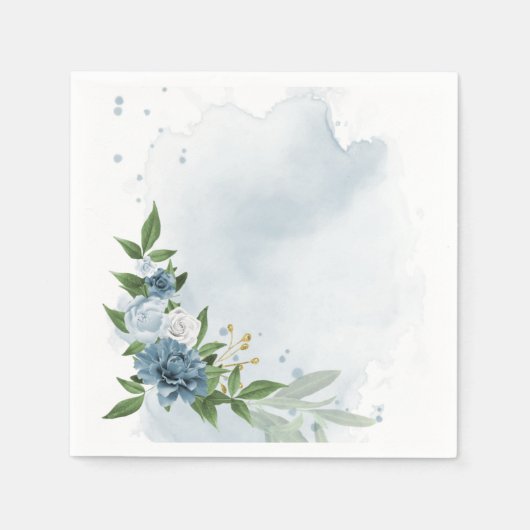 Serviette En Papier fleurs bleues et blanches botaniques (Devant)