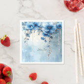 Serviette En Papier Fleurs Bleues et Perles (En situation)