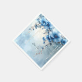 Serviette En Papier Fleurs Bleues et Perles (Coin)
