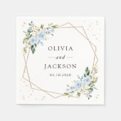 Serviette En Papier Fleurs bleues, Fleurs blanches, Verdure, Mariage (Devant)