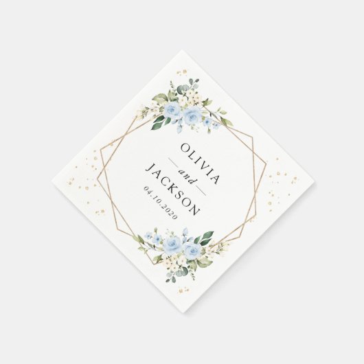 Serviette En Papier Fleurs bleues, Fleurs blanches, Verdure, Mariage (Coin)