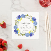 Serviette En Papier Fleurs Bleues Jaunes Lumineuses mariage Rustique P (En situation)