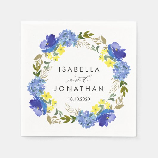 Serviette En Papier Fleurs Bleues Jaunes Lumineuses mariage Rustique P (Devant)