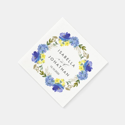 Serviette En Papier Fleurs Bleues Jaunes Lumineuses mariage Rustique P (Coin)