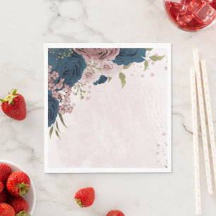 Serviette En Papier fleurs bleues marine roses mariage botanique