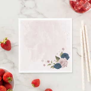 Serviette En Papier fleurs bleues marine roses mariage botanique