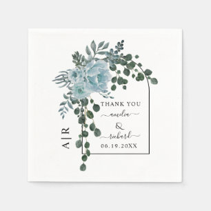 Serviette En Papier Fleurs bleues poussiéreuses, arc et mariage monogr