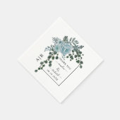 Serviette En Papier Fleurs bleues poussiéreuses, arc et mariage monogr (Coin)