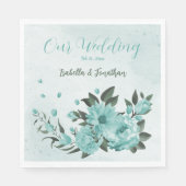 Serviette En Papier fleurs bleues romantiques & feuilles verts (Devant)