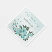 Serviette En Papier fleurs bleues romantiques & feuilles verts (Coin)