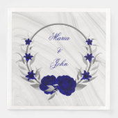 Serviette En Papier fleurs bleues royales argent feuilles couronne mar (Devant)