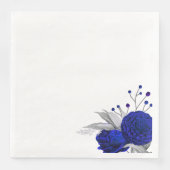 Serviette En Papier fleurs bleues royales & feuilles argent (Devant)