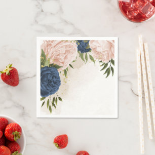 Serviette En Papier fleurs blush marine feuilles vertes mariage