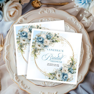 Serviette En Papier Fleurs bohèmes bleu pastel eucalyptus or fête