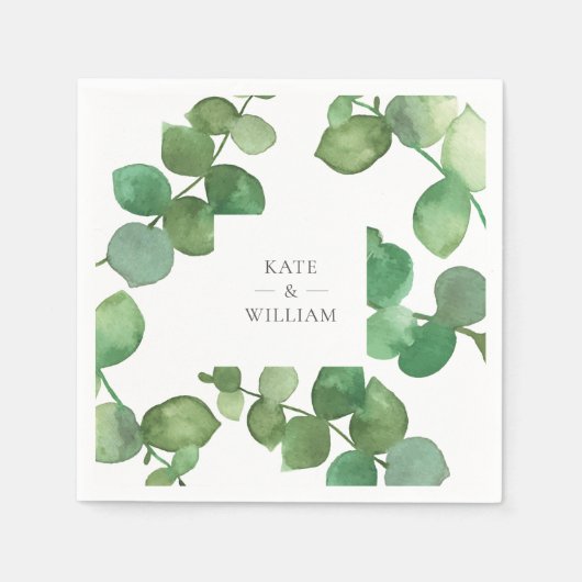 Serviette En Papier Fleurs Bohèmes de Verdure d'Eucalyptus (Devant)