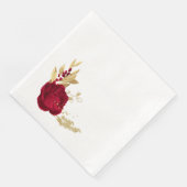 Serviette En Papier fleurs bordeaux & or feuille blanc (Coin)