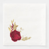 Serviette En Papier fleurs bordeaux & or feuille blanc (Devant)