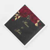 Serviette En Papier fleurs bordeaux or feuille noir (Coin)