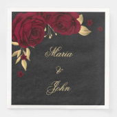 Serviette En Papier fleurs bordeaux or feuille noir (Devant)