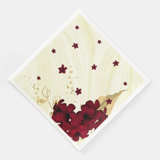 Serviette En Papier fleurs bordeaux or marbre feuille (Coin)