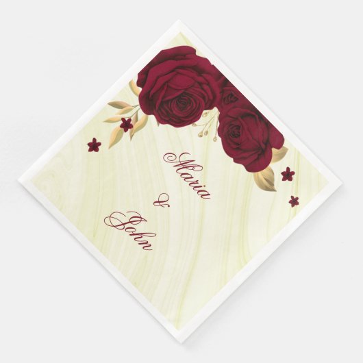 Serviette En Papier fleurs bordeaux or marbre feuille (Coin)