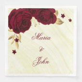 Serviette En Papier fleurs bordeaux or marbre feuille (Devant)
