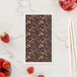 Serviette En Papier Fleurs botaniques aquarelle noir or Bourgogne 