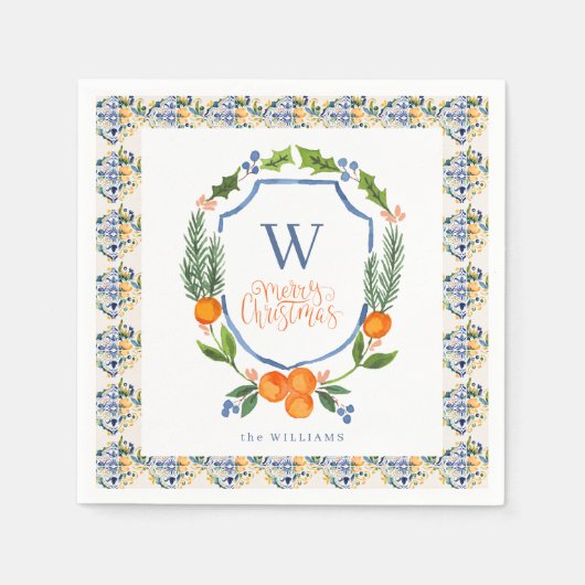 Serviette En Papier Fleurs botaniques de citrus d'hiver | Feuillage (Devant)