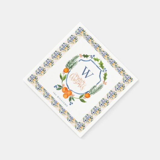 Serviette En Papier Fleurs botaniques de citrus d'hiver | Feuillage (Coin)