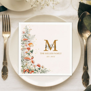 Serviette En Papier Fleurs botaniques forestières à monogramme Champig