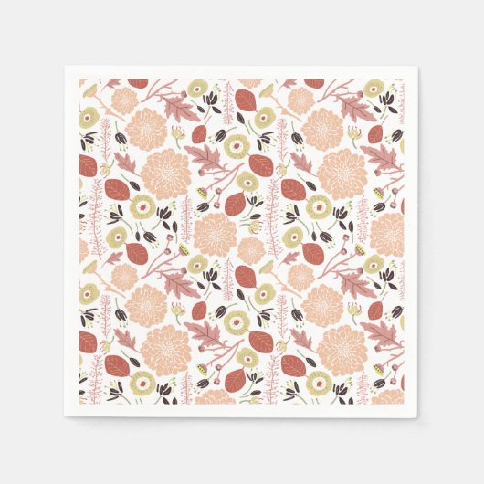 Serviette En Papier Fleurs Botaniques Vert Pêche (Devant)