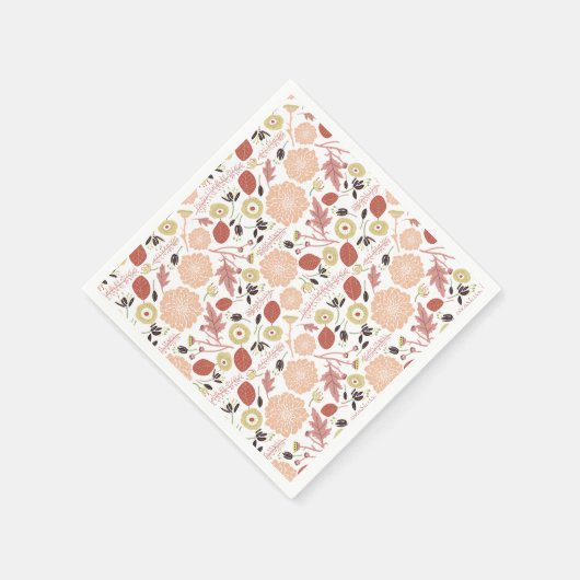 Serviette En Papier Fleurs Botaniques Vert Pêche (Coin)