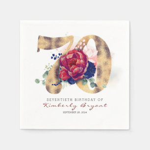 Serviette En Papier Fleurs Bourgogne et typographie de l'or 70e annive